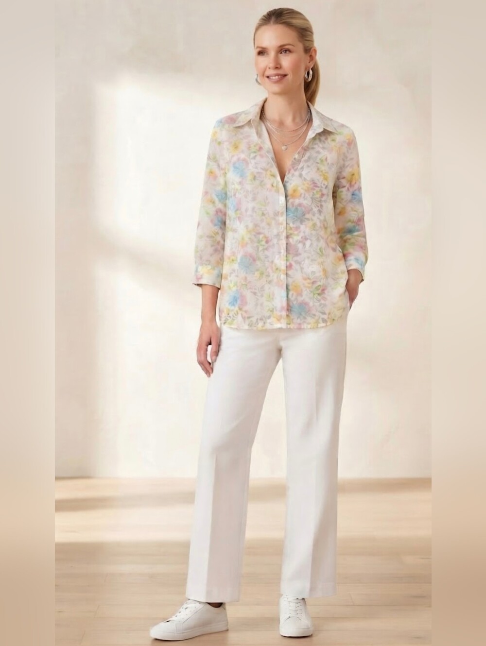 Dressbarn Floral Button Down Lightweight Shirt 18/20